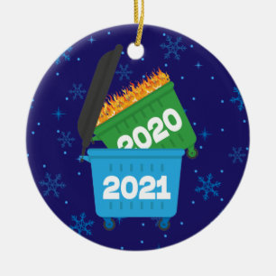 2021 Funny Dumpster Fire Keepsake Christmas Ceramic Ornament