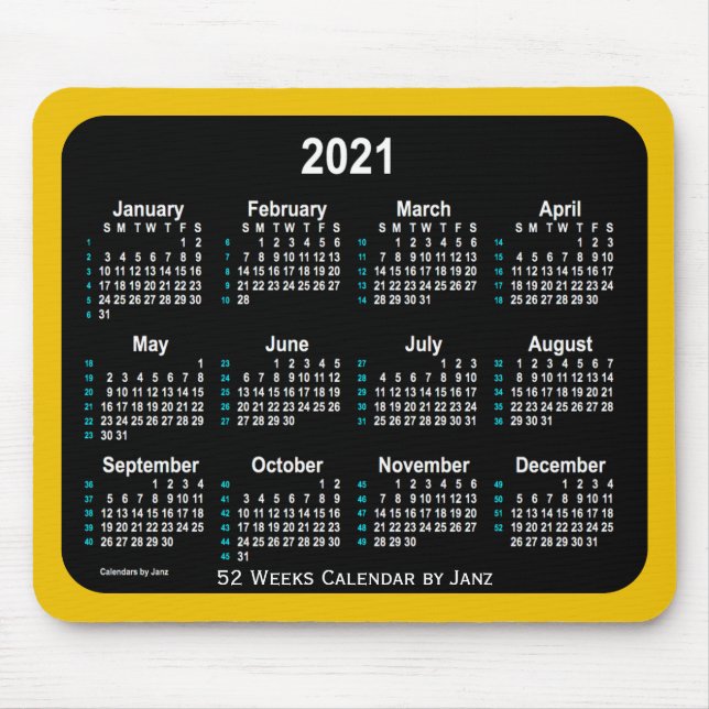 2021 Gold Neon 52 Weeks Calendar by Janz Mouse Pad (Front)