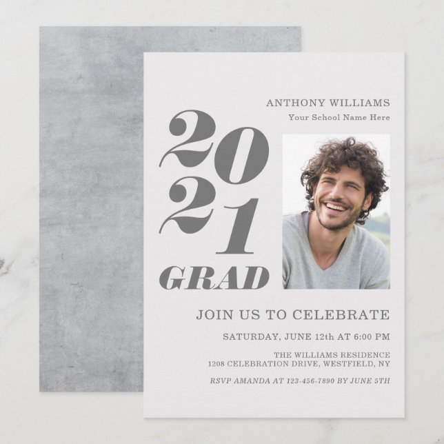 2021 Grad Party Bold Text with Your Photo Invitation (Front/Back)