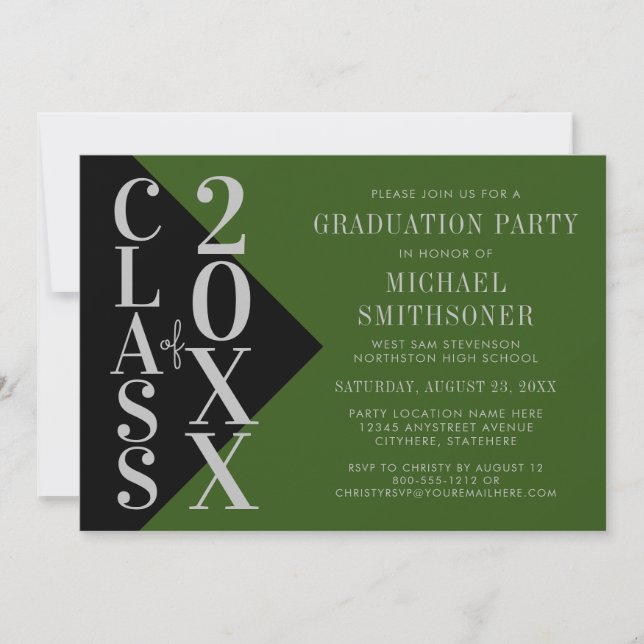 2021 Graduation Black Green Modern Editable Colour Invitation (Front)