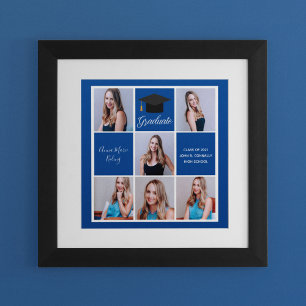 2021 Graduation Blue Senior Portrait Photo Collage Poster