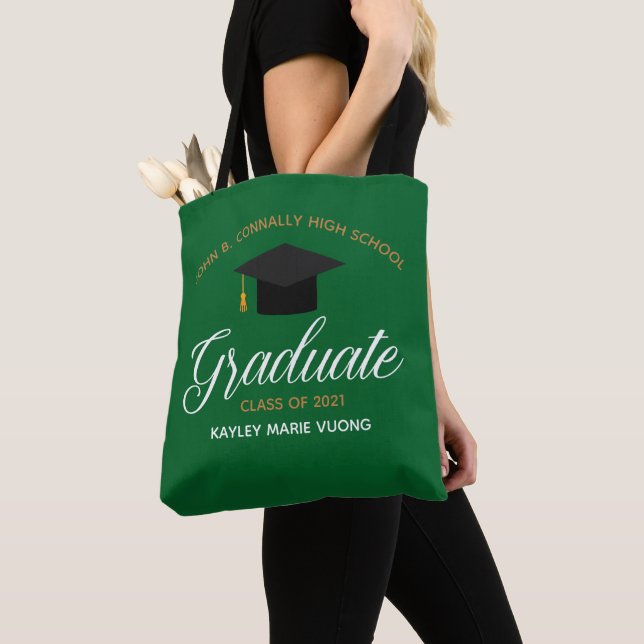 2021 Graduation Green Custom High School Name Tote Bag (Close Up)