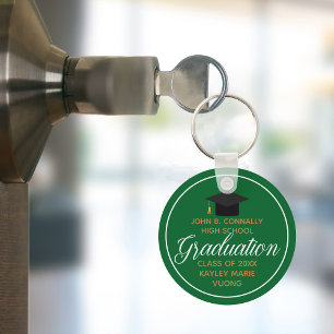 2021 Graduation Green Gold Custom School Monogram Key Ring