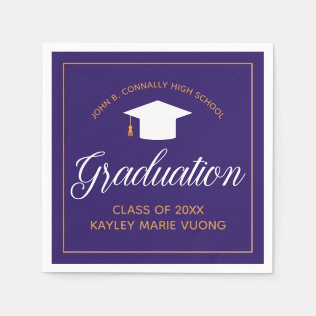 2021 Graduation Purple Gold Custom School Monogram Napkin (Front)