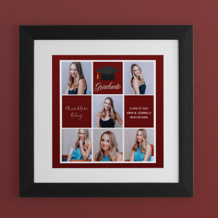 2021 Graduation Red Senior Portrait Photo Collage Poster
