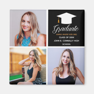 2021 Graduation Senior Photo Collage Black Gold Magnet