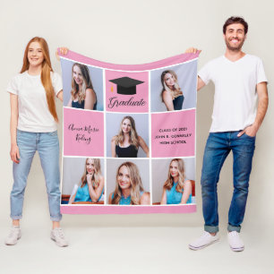 2021 Graduation Senior Portrait Photo Collage Pink Fleece Blanket