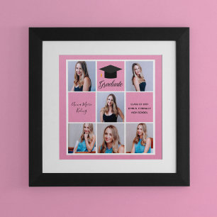 2021 Graduation Senior Portrait Photo Collage Pink Poster