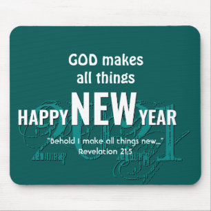 2021 HAPPY NEW YEAR Christian Scripture TEAL Mouse Pad