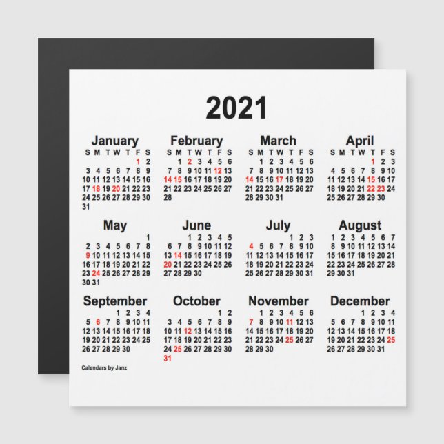 2021 Holiday Calendar by Janz 5x5 Magnet (Front/Back)