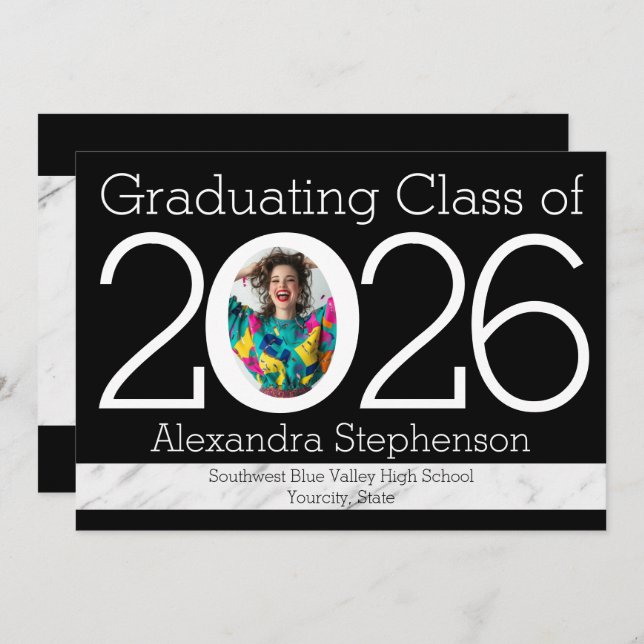 2021 Modern Numeral Frame Photo Graduation Invitation (Front/Back)