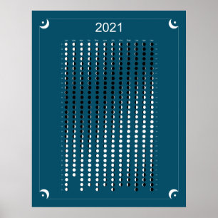 2021 - Moon Calendar Blue Poster