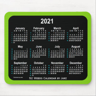 2021 Neon 52 Weeks Calendar by Janz Yellow Green Mouse Pad