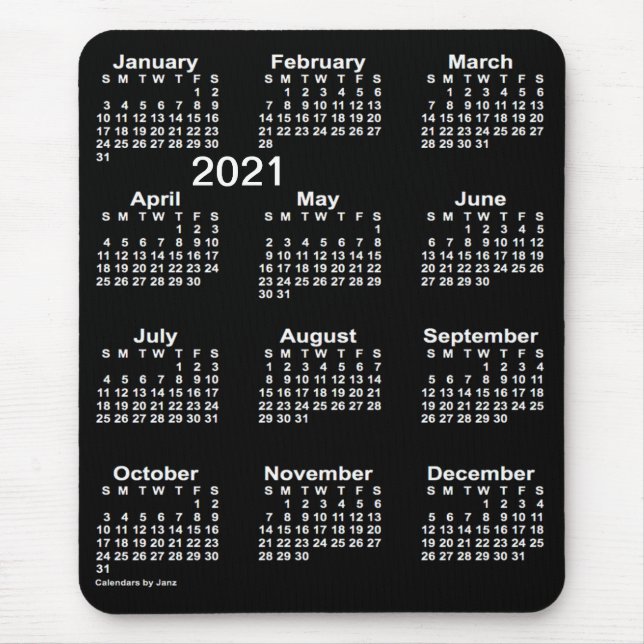 2021 Neon White Large Print Calendar by Janz Mouse Pad (Front)