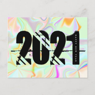 2021 New Years Trippy Liquid Bold Font Hologram Postcard