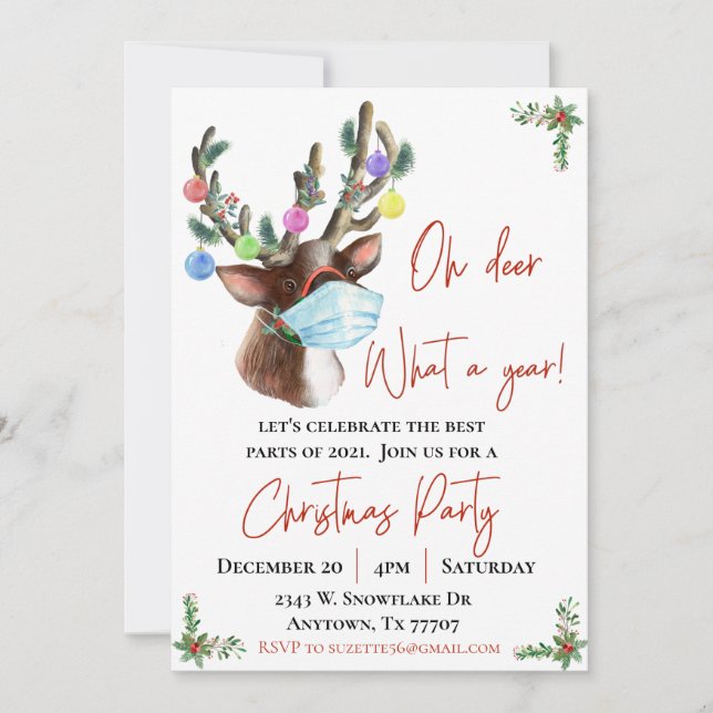 2021 Oh Deer What a Year Christmas Party  Invitation (Front)