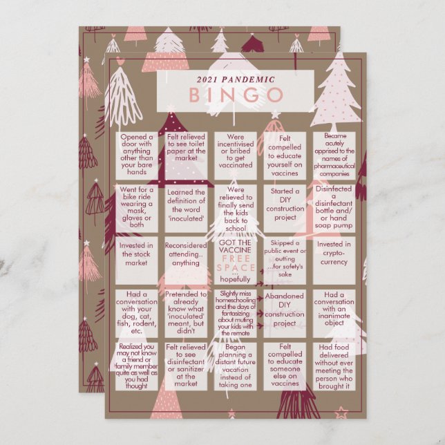 2021 Pandemic BINGO Cute Pink Tree Christmas Photo Holiday Card (Front/Back)