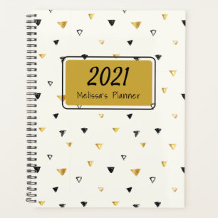 2021 Personalised Geometric Gold and Black Pattern Planner