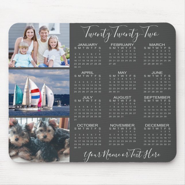 2021 Photo Calendar Stylish Script Grey Mouse Pad (Front)