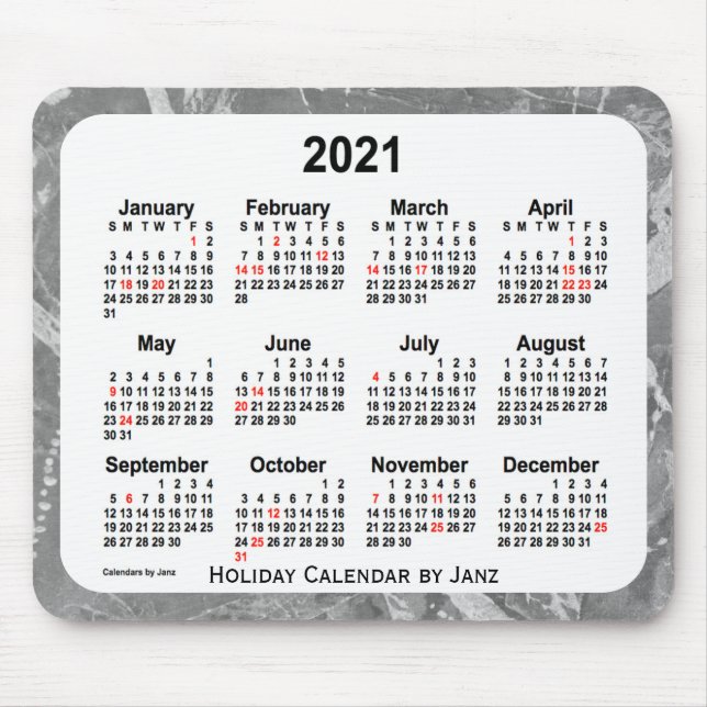 2021 Silver Holiday Art Calendar by Janz Mouse Pad (Front)
