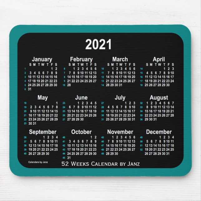 2021 Teal Neon 52 Weeks Calendar by Janz Mouse Pad (Front)