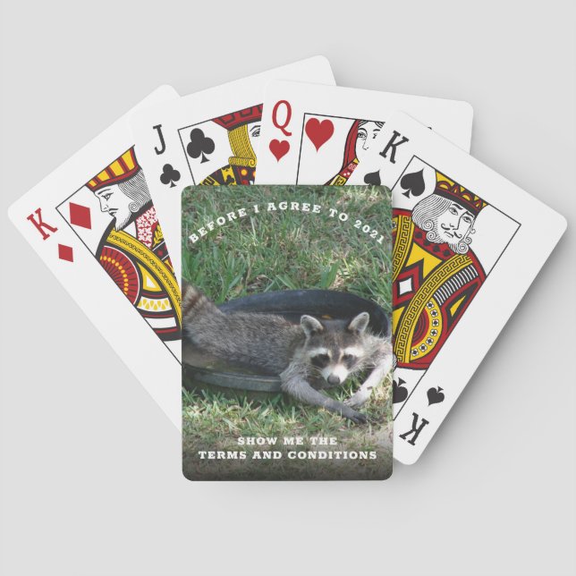2021 Terms and Conditions | Cute Racoon New Years Playing Cards (Back)