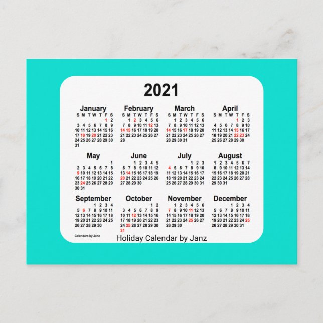 2021 Turquoise Holiday Mini Calendar by Janz (Front)