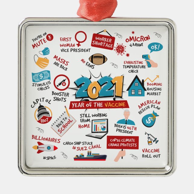 2021 Vaccine Year Events Holiday Christmas Tree Metal Ornament (Front)