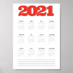2021 wall calendar poster