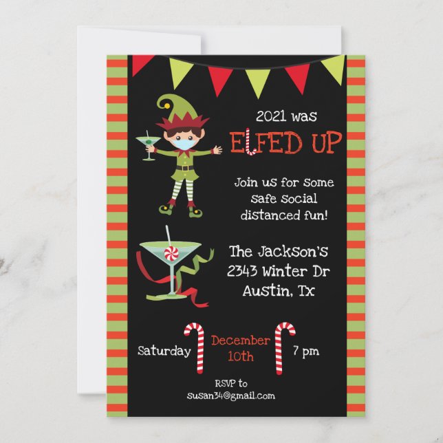 2021 was Elfed Up Funny Cocktail Party Christmas Invitation (Front)