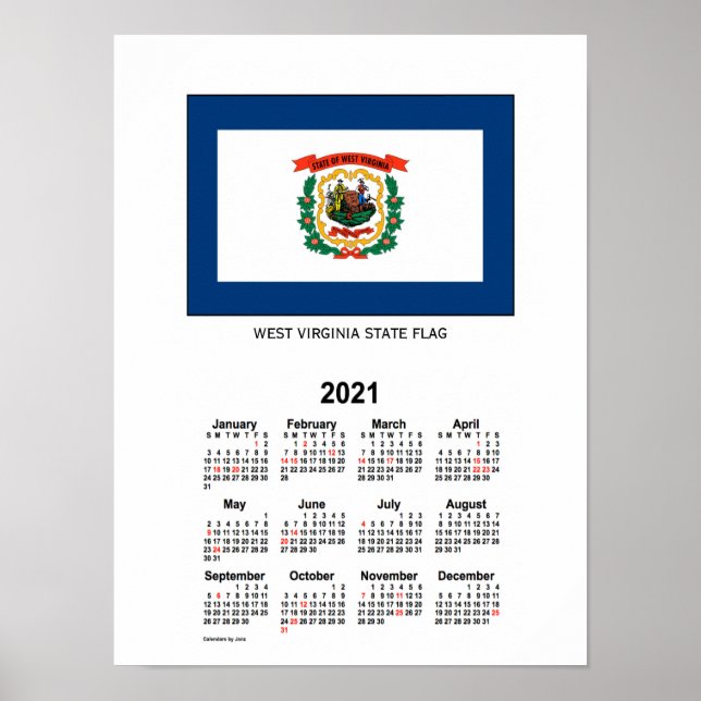 2021 West Virginia Flag Holiday Calendar by Janz Poster (Front)