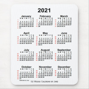 2021 White 52 Week Calendar by Janz Mouse Pad