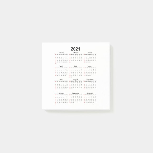 2021 Year Calendar Post-it Notes (Front)