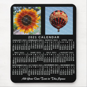 2021 Year Monthly Calendar Black Custom 2 Photos Mouse Pad