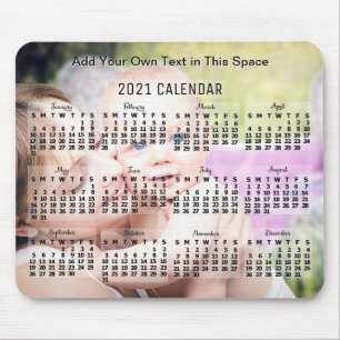 2021 Year Monthly Calendar Black Text Add Photo Mouse Pad