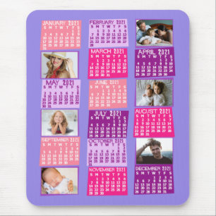 2021 Year Monthly Calendar Photo Collage Cute Mod Mouse Pad