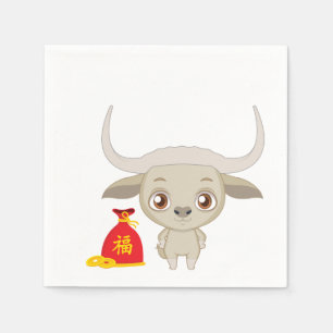 2021 Year of the White Ox Cartoon Red Sack Napkin