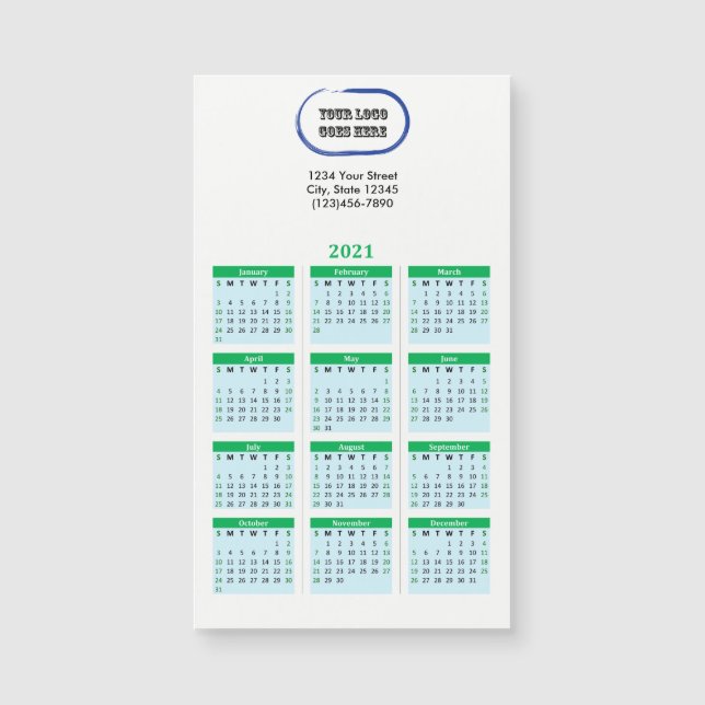 2021 Your Logo Branded Green Calendar (Front)