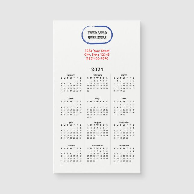 2021 Your Logo Branded Magnetic Calendar (Front)
