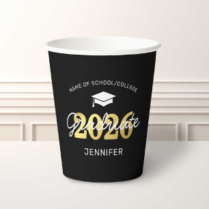 2022 Black Gold Graduation Party Paper Cups