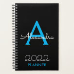 2022 Blue Black Monogram Elegant Planner<br><div class="desc">2022 Blue and Black Monogram Name and Initial Spiral Notebook Planner. This makes the perfect sweet 16 birthday,  wedding,  bridal shower,  anniversary,  baby shower or bachelorette party gift for someone that loves glam luxury and chic styles.</div>