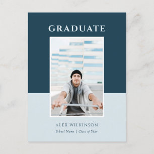 2022 Blue Modern Simple Typography Photo Grad Announcement Postcard