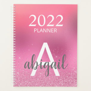 2022 Blush Pink Glitter Stylish Monogram Name Planner