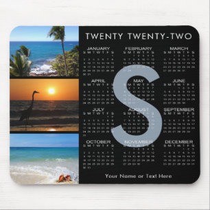 2022 Calendar 3 Photo Collage Monogram Black Mouse Pad
