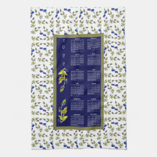 2022 Calendar Blueberries Stemmed Leaves Border Tea Towel