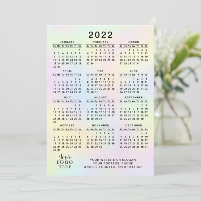 2022 Calendar Business Logo Pastel Holographic Program (Standing Front)