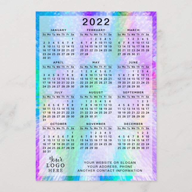 2022 Calendar Colourful Iridescent Holographic Program (Front)