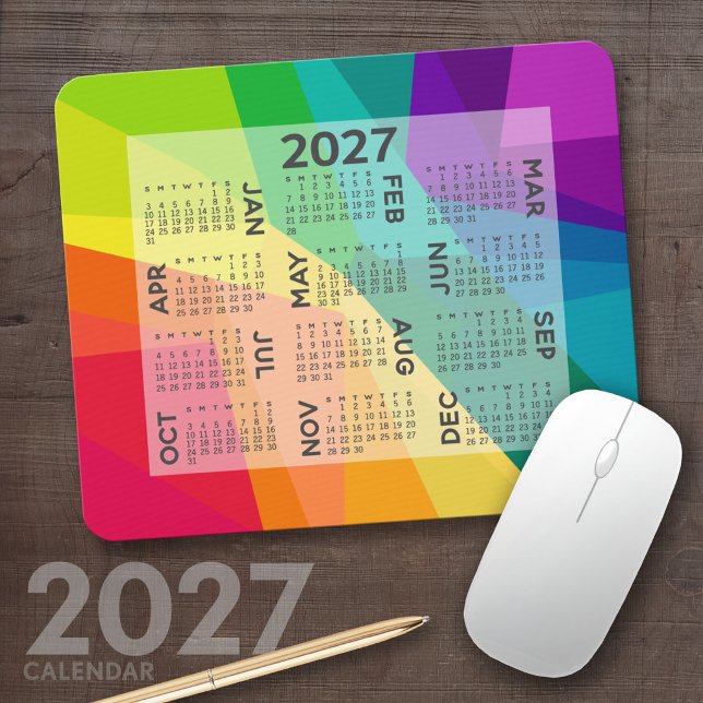 2022 Calendar - colourful rainbow prism Mouse Pad (2027 Calendar Mousepad)