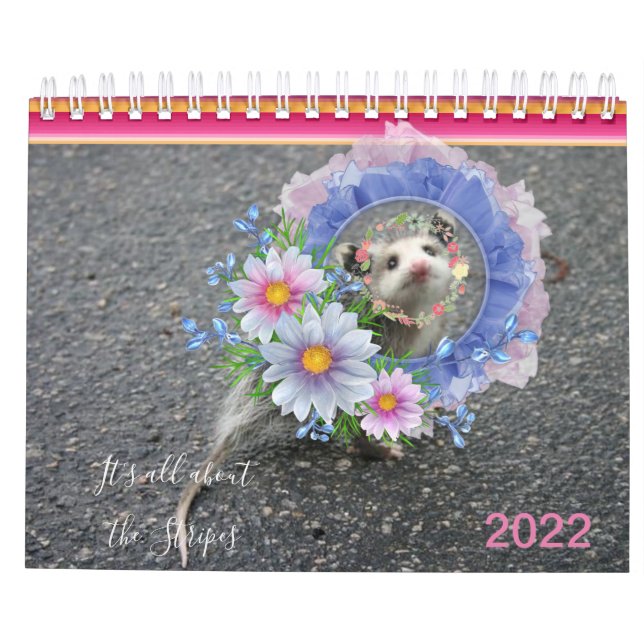 2022 Calendar Colourful Stripes Opossum Floral (Back)