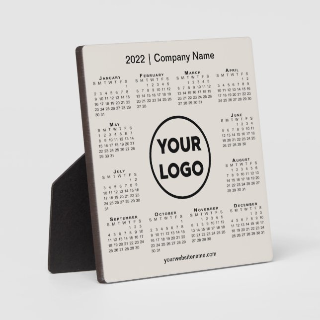 2022 Calendar Company Logo Beige Business Plaque (Front)